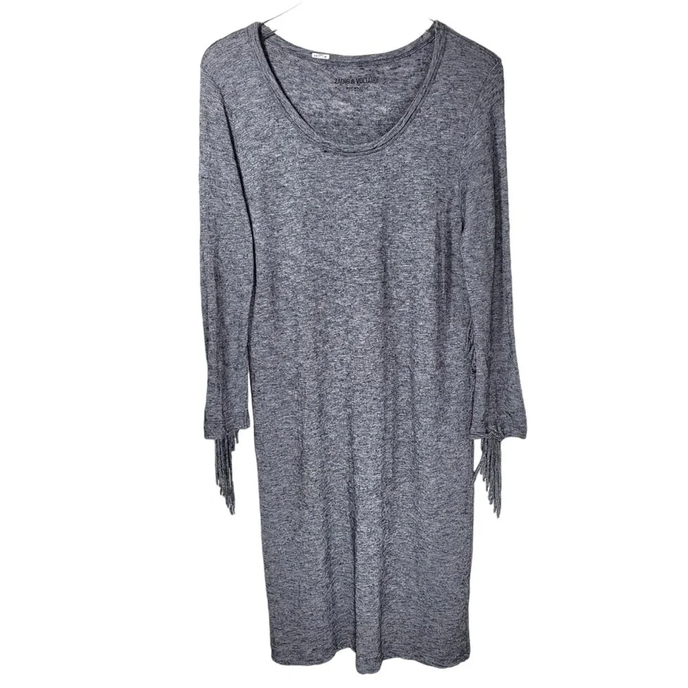 Zadig & Voltaire Winter Fringes Wool/Angora Blend Mini Dress in Grey - Picture 6 of 13